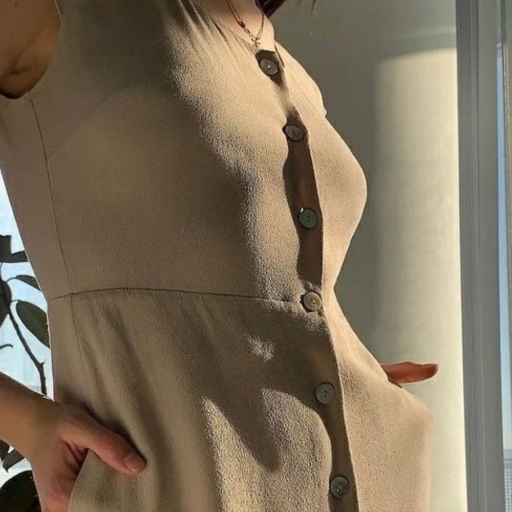 Wilfred Capulet Mini Button Down Dress in Olive Beige - Picture 4 of 10